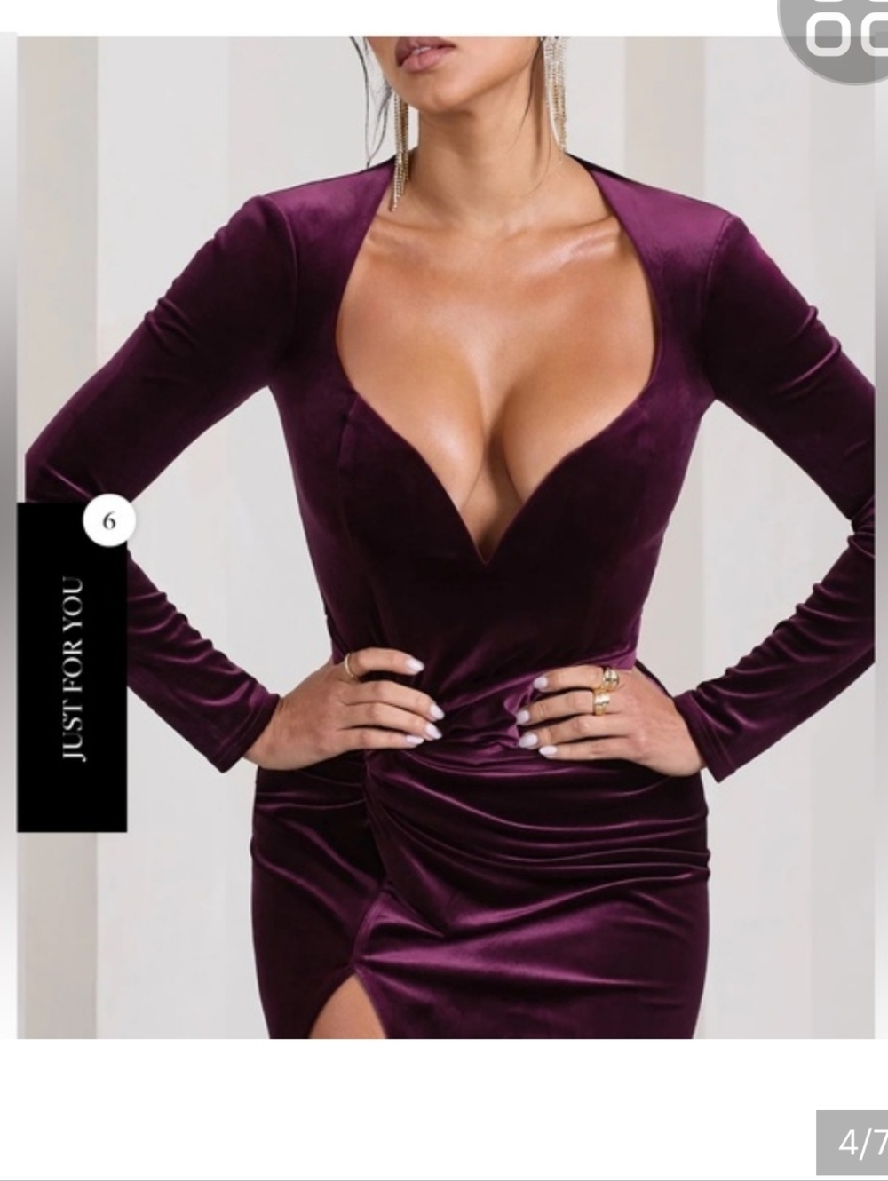 Club L London Deep Plum Velvet Long-Slit Evening Gown - Picture 3 of 4